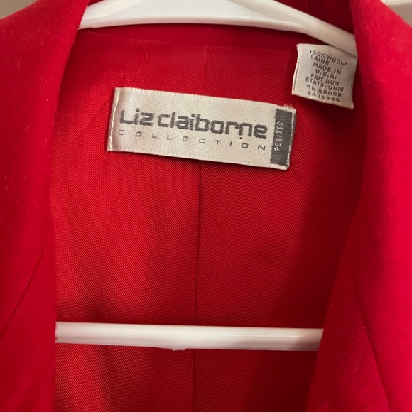VINTAGE TiMlEsS BeAuTiFuL Liz Claiborne h0t rEd D0uBle-BrEaStEd bLaZeR - Picture 5 of 16